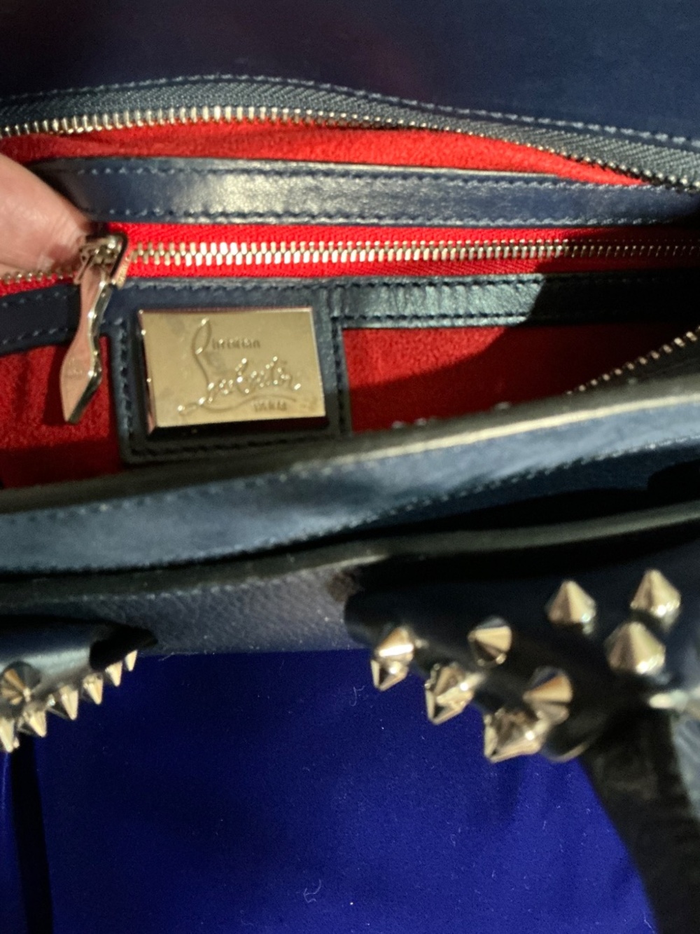Christian Louboutin Navy Blue Top Handle Spiked 2way Eloise Satchel/Tote Bag - Picture 7 of 11